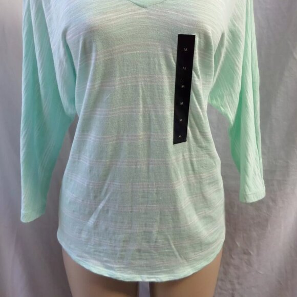 BANANA REPUBLIC GREEN MINT-WHITE STRIPED LAYERED BACK KNIT TOP SIZE: M NWT - Picture 3 of 5